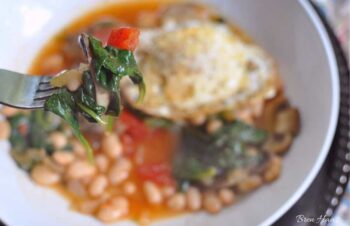 comfort food - eggs, spinach, tomato and white bean