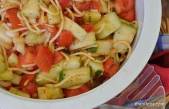Cucumbers and Tomatoes in Pasta Salad