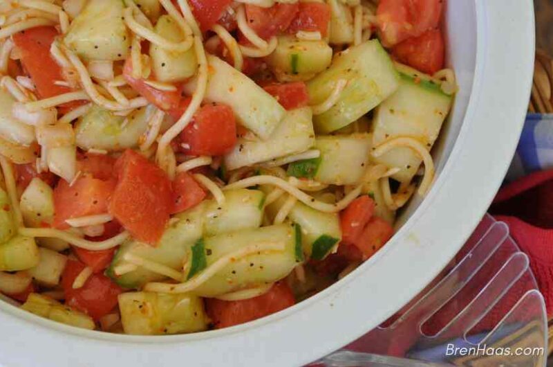 Cucumbers and Tomatoes in Pasta Salad