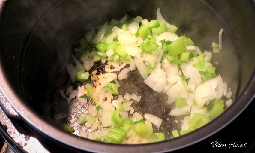 Saute Celery, Onion and Garlic