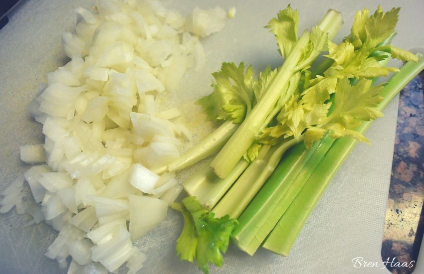 celery and onion on board