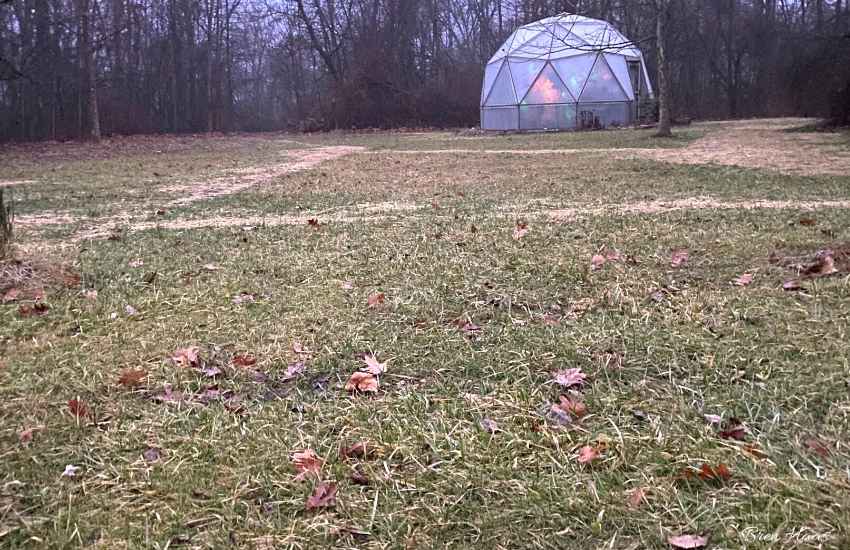 Dome during mild winter in meadow