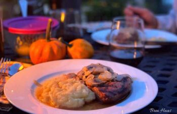 dinner plate with steak and squash mash potatoes