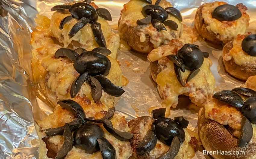 Spooky Stuffed Mushrooms Spiders Recipe
