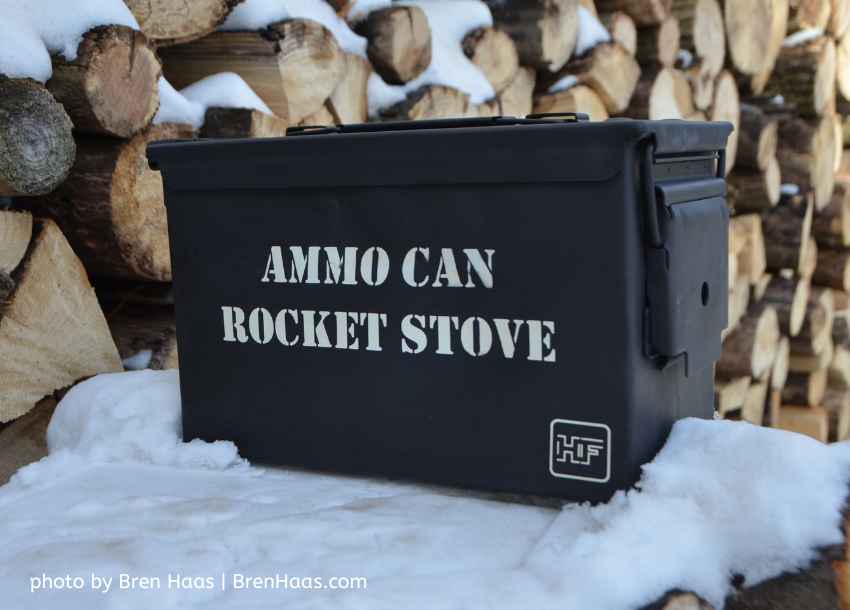 Ammo Can Rocket Stove on Winters Day
